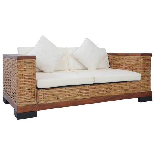 2-Sitzer-Sofa mit Auflagen Braun Natur Rattan - Premikus